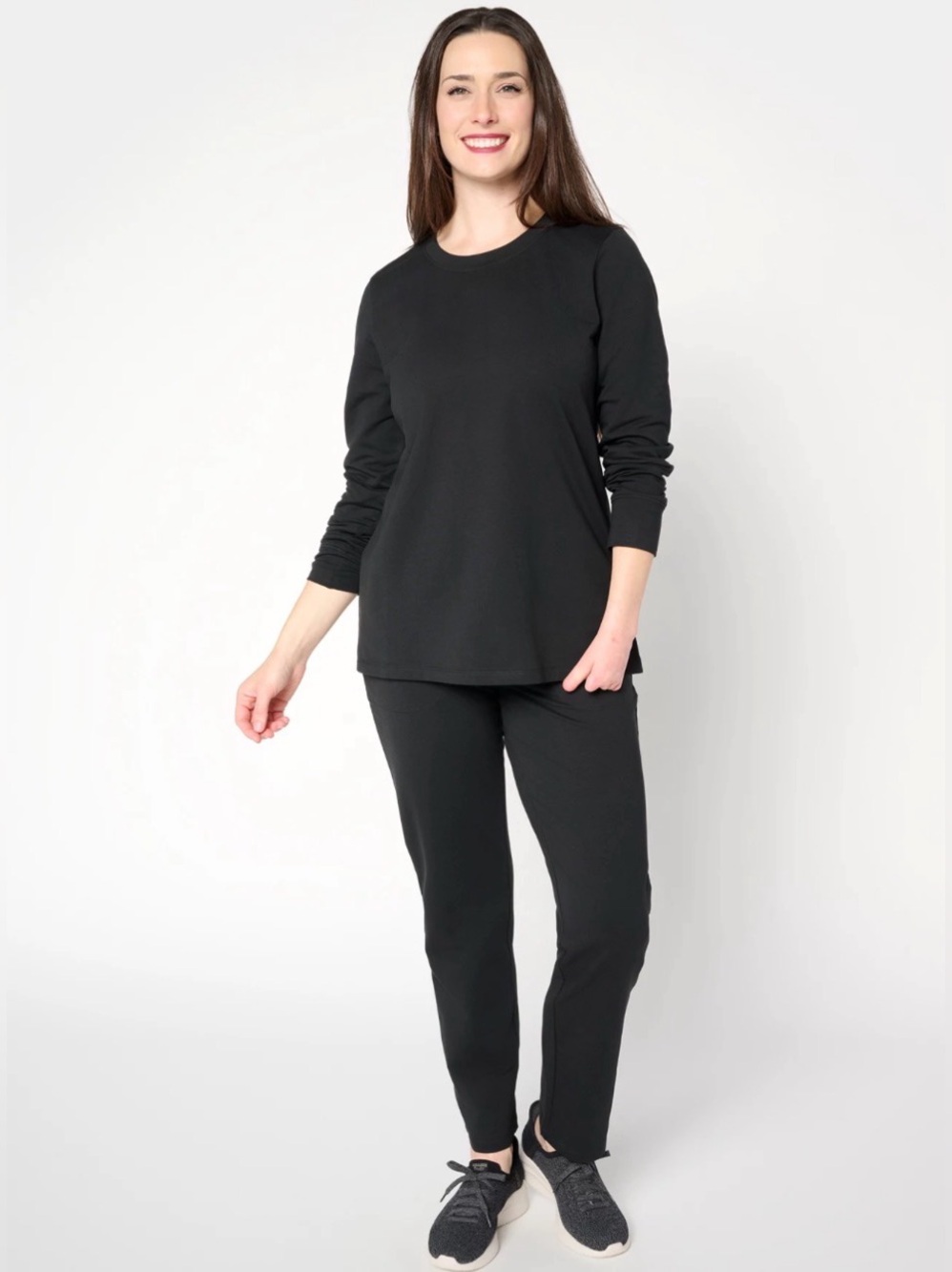 Denim & Co EasyWear French Terry Top Pant Set A711199 NWOT Size Medium Black